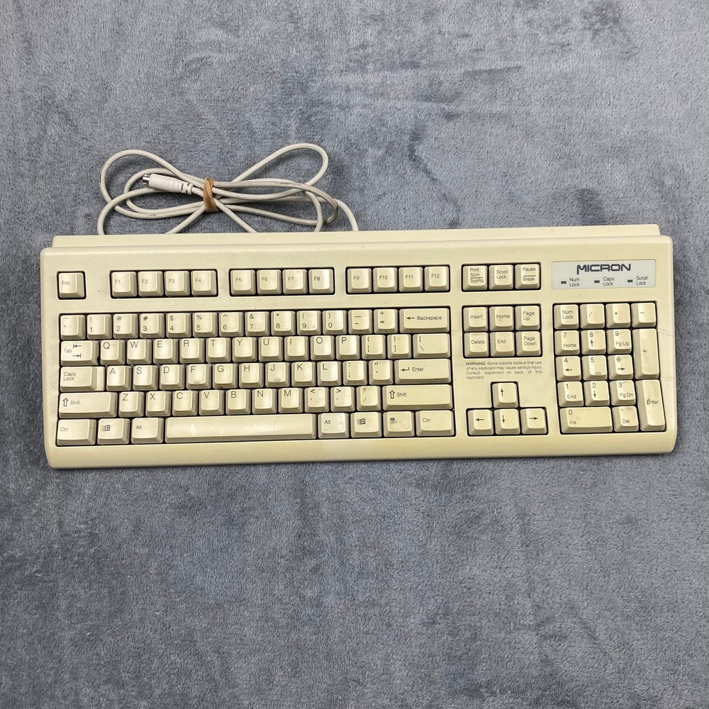 Vtg Micron Keyboard Beige Vintage RT5158TW PS/2 Wired Windows 95 NMB